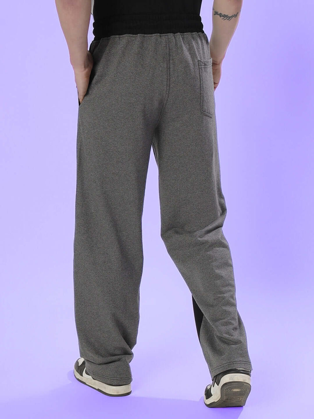 Genz-classic Men's Color Block Triple Side Stripe Track Pants | Straight Fit | Black & Charcoal Grey