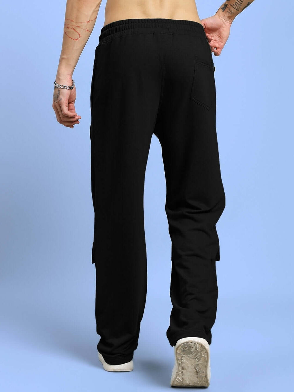 Genz-classic Men's Cotton Cargo Track Pants with Utility Pockets & Snap Button Detail | Relaxed Fit | Black