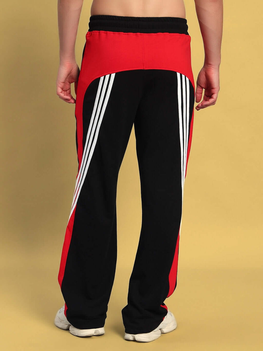 Genz-classic Men's Cotton Triple Side Stripe Track Pants | Straight Fit | Black & Red
