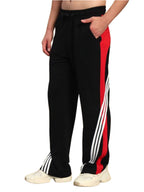 Genz-classic Men's Cotton Triple Side Stripe Track Pants | Straight Fit | Black & Red