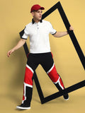 Genz-classic Men's Cotton Color Block Track Pants | Black Red White | Relaxed Fit | Streetwear Casual Lounge Wear