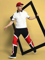 Genz-classic Men's Cotton Color Block Track Pants | Black Red White | Relaxed Fit | Streetwear Casual Lounge Wear