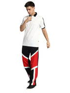 Genz-classic Men's Cotton Color Block Track Pants | Black Red White | Relaxed Fit | Streetwear Casual Lounge Wear