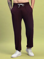 Genz-classic Men's Cotton Relaxed Fit Lounge Track Pants | Casual Wear | Dark Maroon
