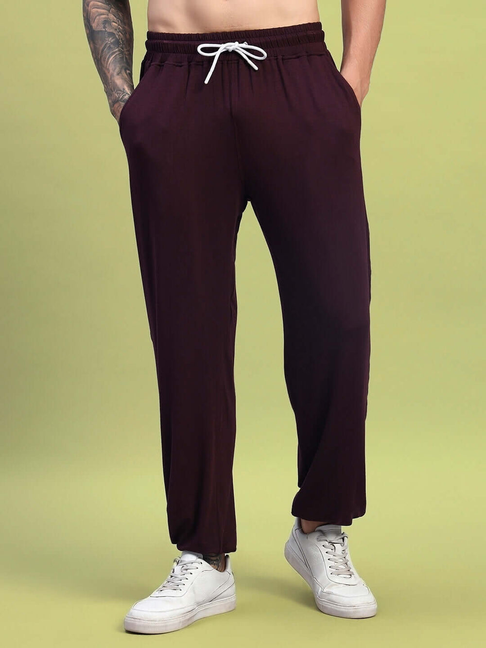 Genz-classic Men's Cotton Relaxed Fit Lounge Track Pants | Casual Wear | Dark Maroon