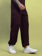 Genz-classic Men's Cotton Relaxed Fit Lounge Track Pants | Casual Wear | Dark Maroon
