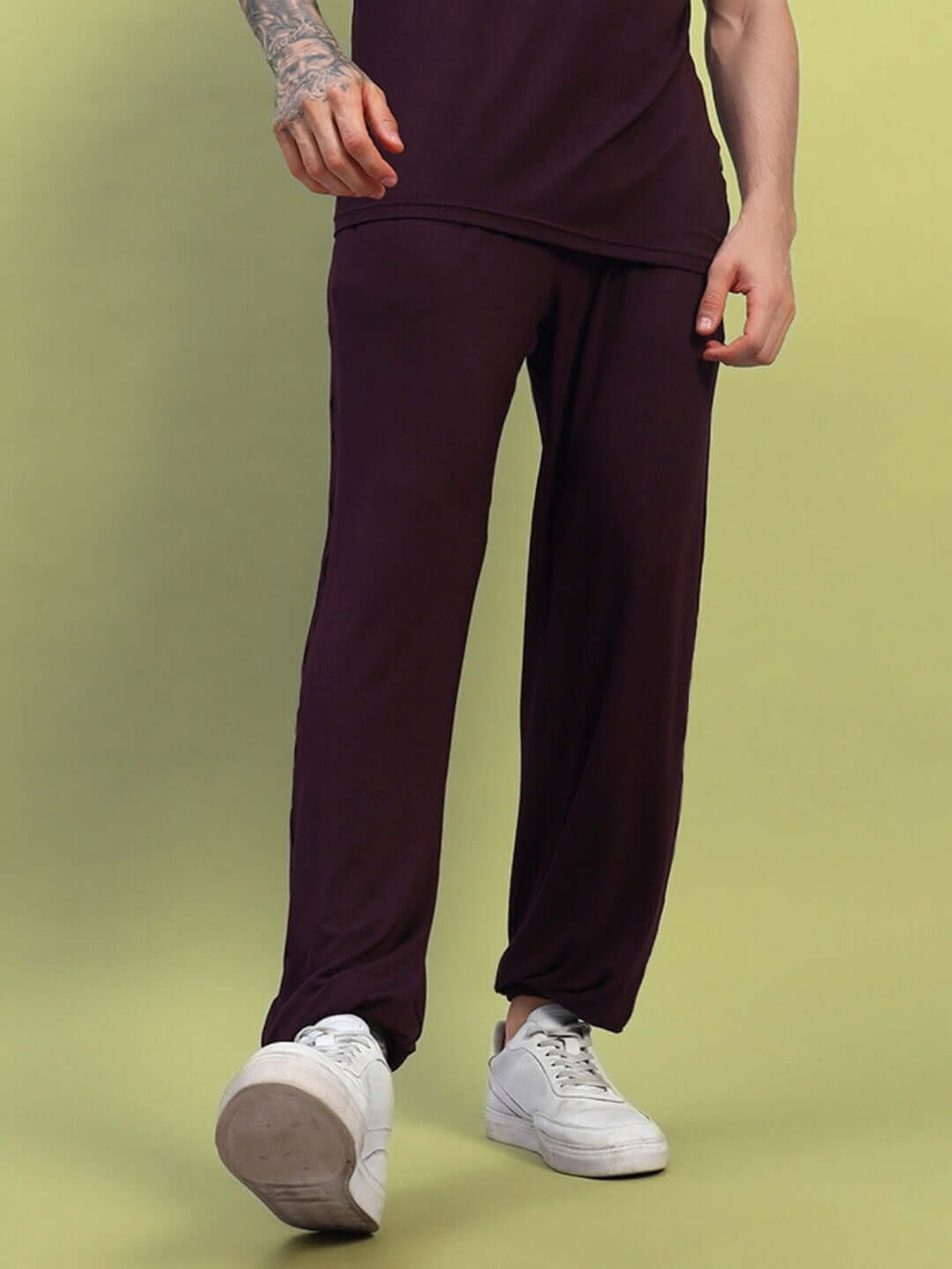 Genz-classic Men's Cotton Relaxed Fit Lounge Track Pants | Casual Wear | Dark Maroon