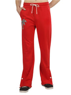 Genz-classic Men's Cotton Straight Fit Track Pants with Palm Tree Graphic & Snap Button Hem | Casual Lounge Wear | Red