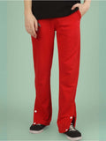 Genz-classic Men's Cotton Straight Fit Track Pants with Palm Tree Graphic & Snap Button Hem | Casual Lounge Wear | Red