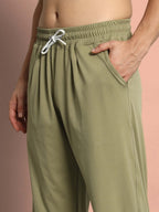 Genz-classic Men's Cotton Joggers | Olive Green Solid Track Pants | Regular Fit | Elastic Waist Casual Lower