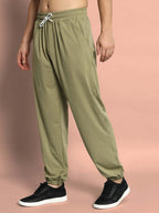 Genz-classic Men's Cotton Joggers | Olive Green Solid Track Pants | Regular Fit | Elastic Waist Casual Lower