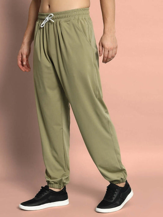Genz-classic Men's Cotton Joggers | Olive Green Solid Track Pants | Regular Fit | Elastic Waist Casual Lower