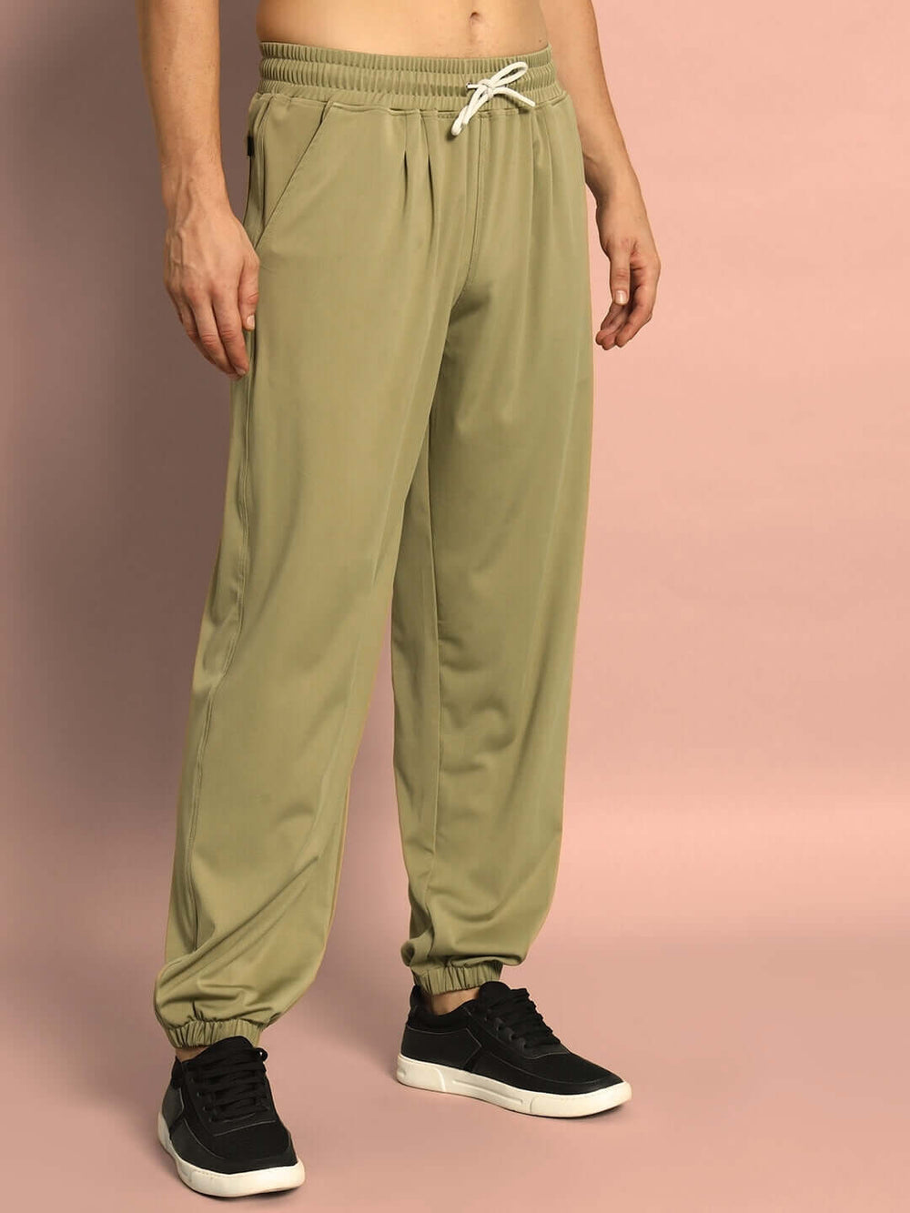 Genz-classic Men's Cotton Joggers | Olive Green Solid Track Pants | Regular Fit | Elastic Waist Casual Lower