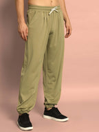 Genz-classic Men's Cotton Joggers | Olive Green Solid Track Pants | Regular Fit | Elastic Waist Casual Lower