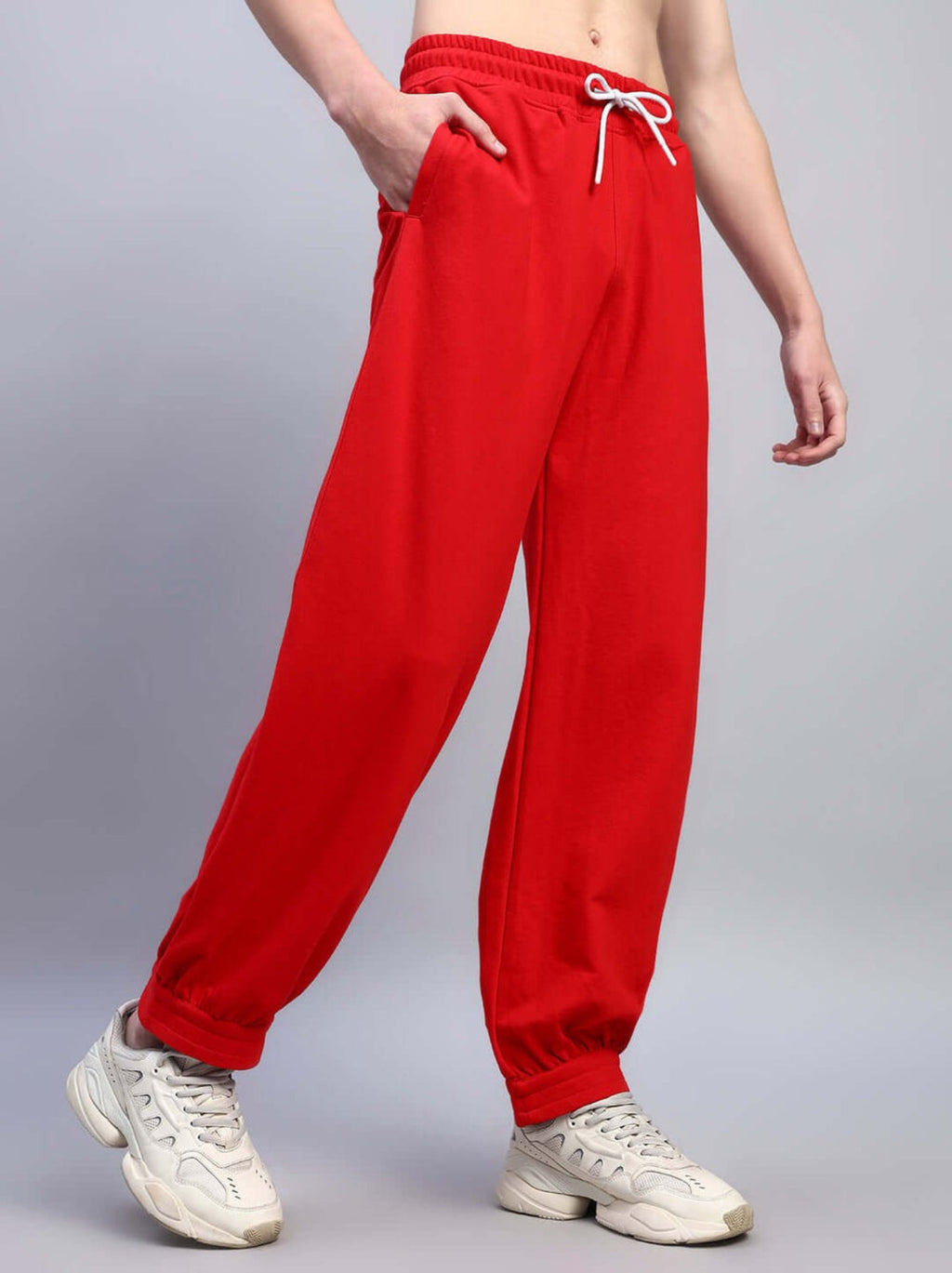 Genz-classic Men's Cotton Jogger Track Pants | Elastic Waist | Casual Gym & Lounge Wear | Red