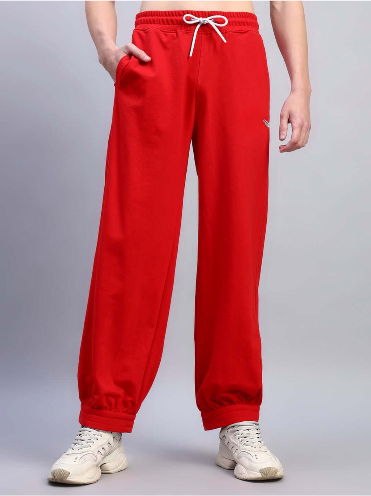 Genz-classic Men's Cotton Jogger Track Pants | Elastic Waist | Casual Gym & Lounge Wear | Red