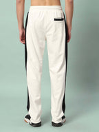 Genz-classic Men's Off White Cotton Track Pants | Black Side Panel | Regular Fit Casual Gym Bottom Wear