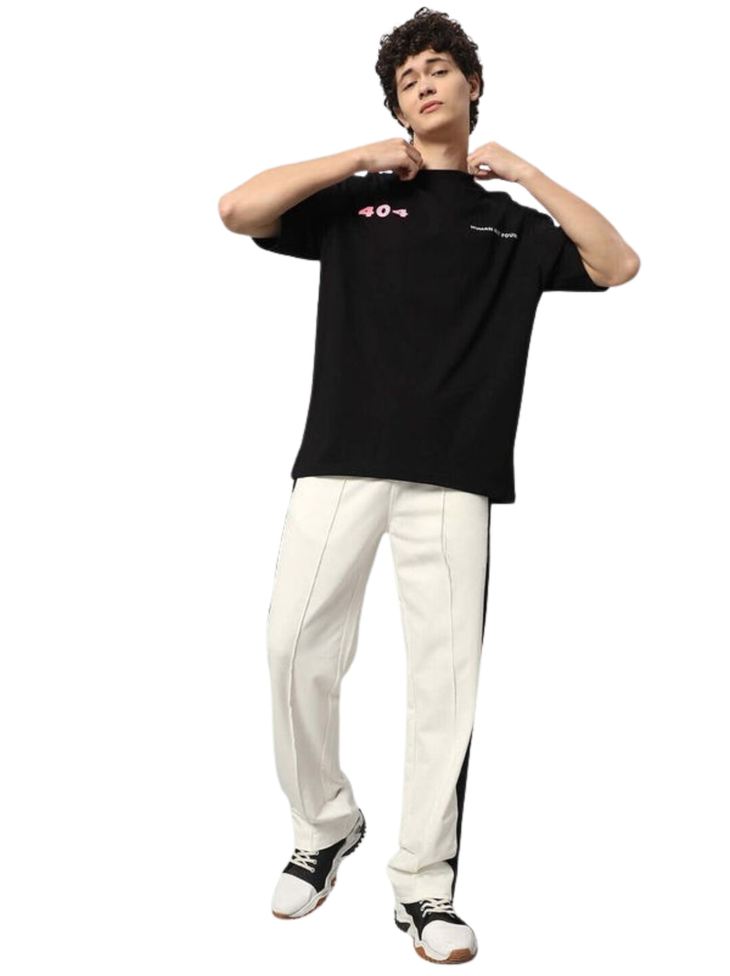 Genz-classic Men's Off White Cotton Track Pants | Black Side Panel | Regular Fit Casual Gym Bottom Wear