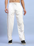 Genz-classic Men's White Cotton Track Pants | Straight Fit with Black Side Piping | Casual & Sports Lower