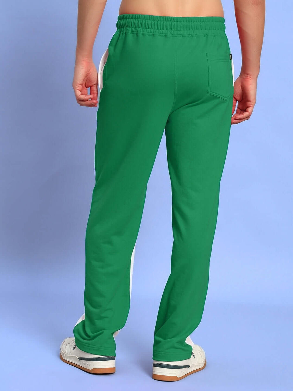 Genz-classic Men's White Green Panel Cotton Track Pants | Regular Fit Sports Joggers | Casual Athletic Bottom Wear