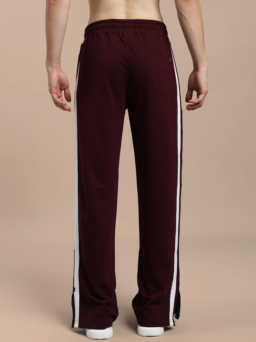 Genz-classic Men's Cotton Straight Fit Track Pants | Maroon Solid | Side Zip Hem | Casual Lounge Wear & Streetwear