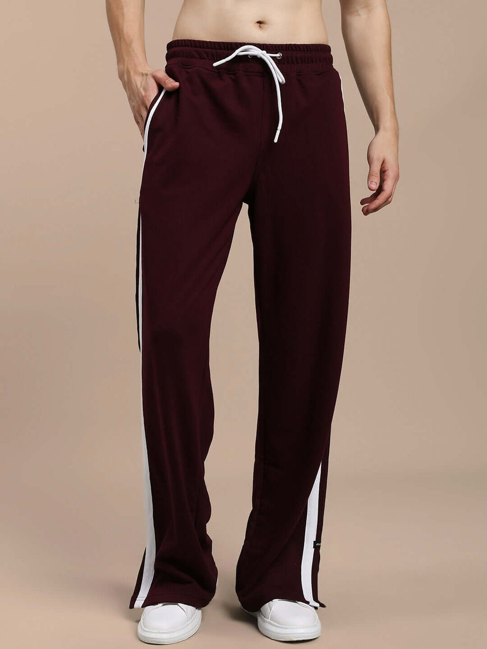Genz-classic Men's Cotton Straight Fit Track Pants | Maroon Solid | Side Zip Hem | Casual Lounge Wear & Streetwear