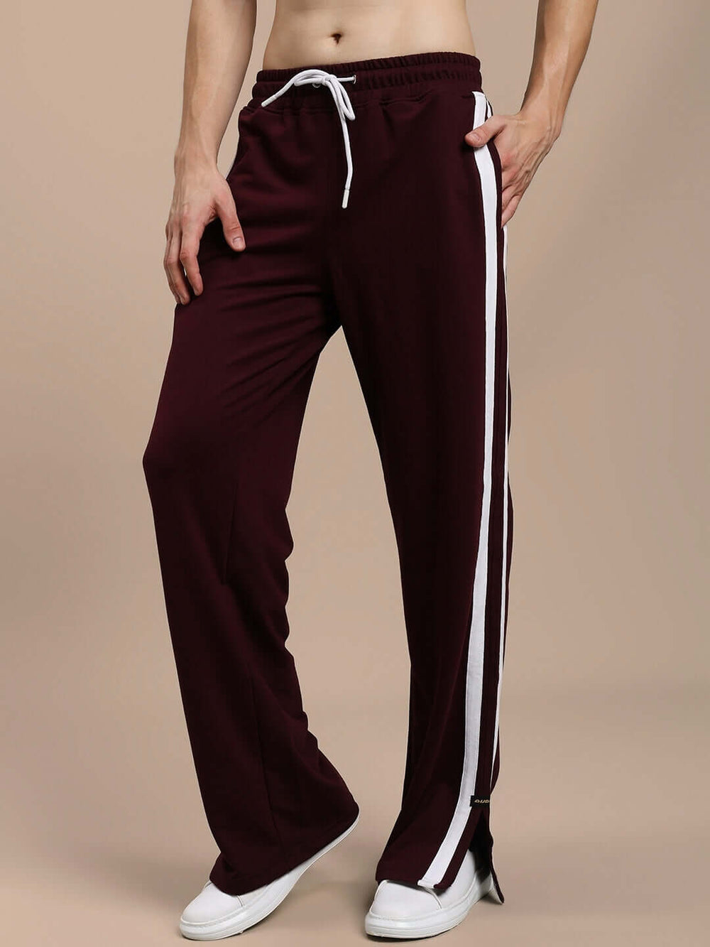 Genz-classic Men's Cotton Straight Fit Track Pants | Maroon Solid | Side Zip Hem | Casual Lounge Wear & Streetwear
