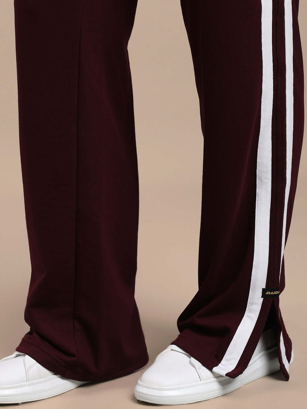 Genz-classic Men's Cotton Straight Fit Track Pants | Maroon Solid | Side Zip Hem | Casual Lounge Wear & Streetwear
