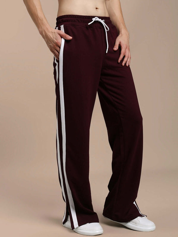Genz-classic Men's Cotton Straight Fit Track Pants | Maroon Solid | Side Zip Hem | Casual Lounge Wear & Streetwear