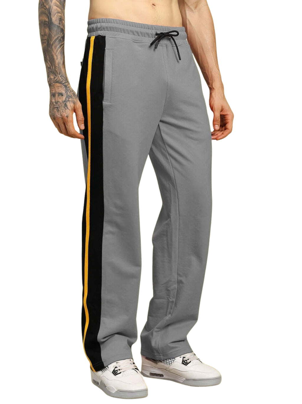 Genz-classic Men's Cotton Straight Fit Track Pants with Contrast Side Stripe | Casual Sports & Lounge Wear | Grey
