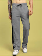 Genz-classic Men's Cotton Straight Fit Track Pants with Contrast Side Stripe | Casual Sports & Lounge Wear | Grey