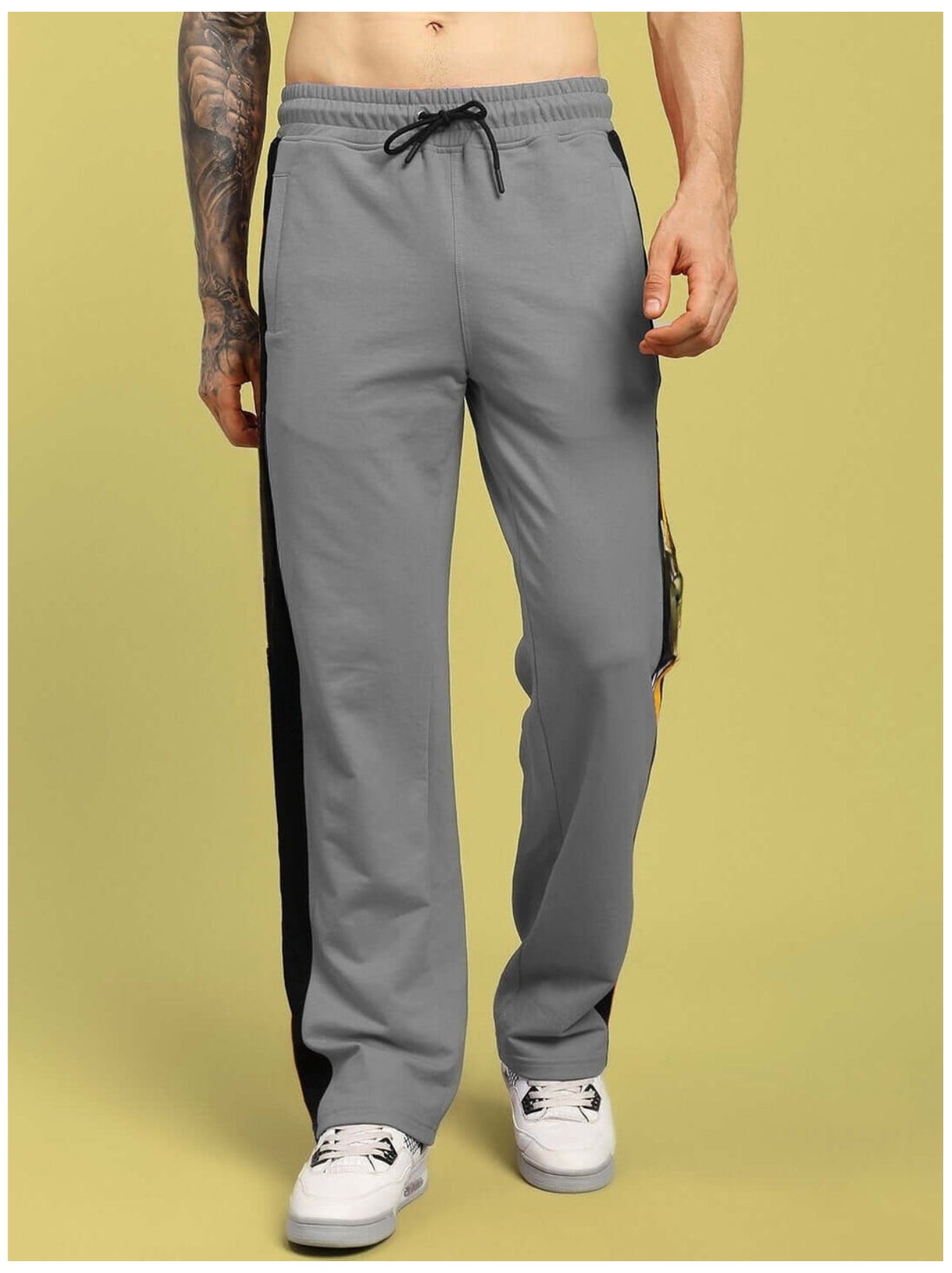 Genz-classic Men's Cotton Straight Fit Track Pants with Contrast Side Stripe | Casual Sports & Lounge Wear | Grey