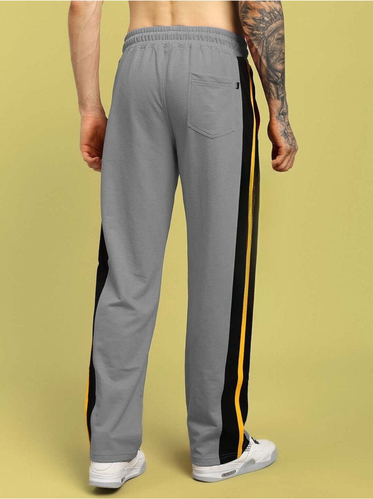 Genz-classic Men's Cotton Straight Fit Track Pants with Contrast Side Stripe | Casual Sports & Lounge Wear | Grey
