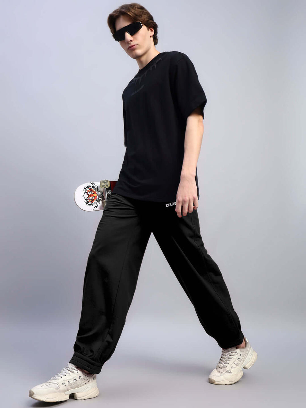 Genz-classic Men's Cotton Wide Leg Track Pants | Solid Black Relaxed Fit | Casual Lounge & Streetwear Bottom