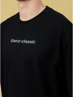 Genz-Classic Men's Black Sonic Hand Graphic Oversized Cotton T-Shirt
