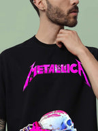 Genz-Classic Men's Black Oversized Skull Graphic Printed Cotton T-Shirt
