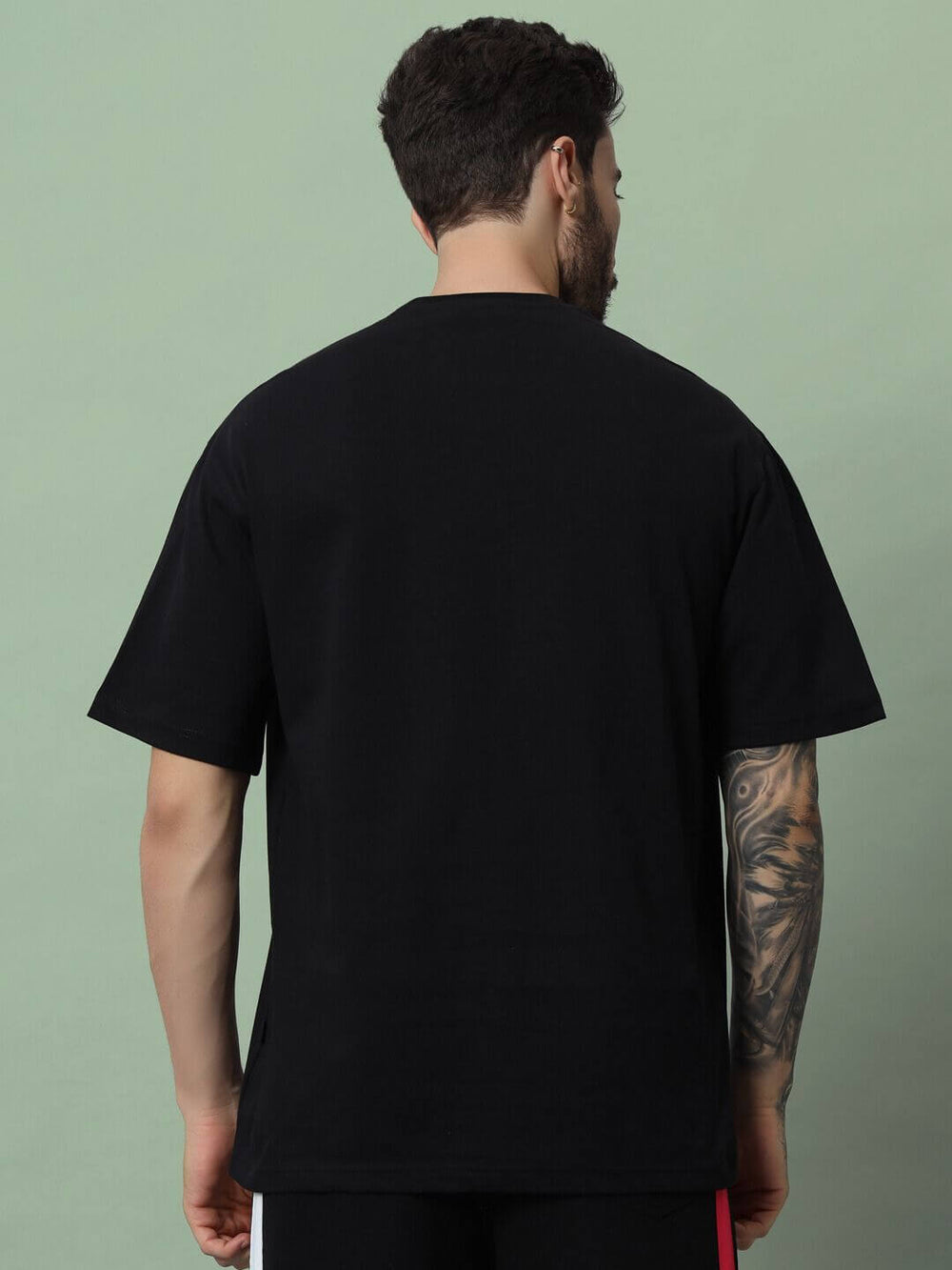 Genz-Classic Men's Black Oversized Skull Graphic Printed Cotton T-Shirt