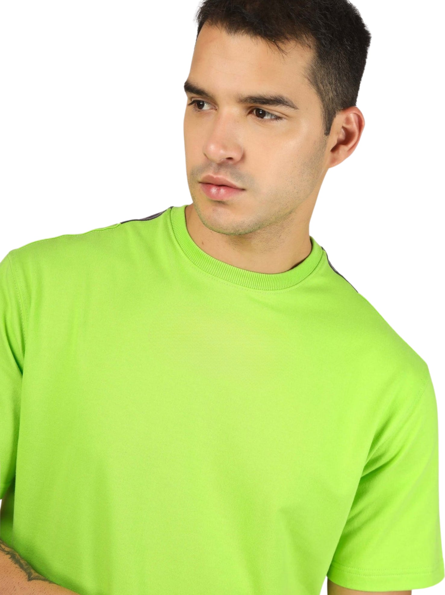 Genz-Classic Men's Neon Green Oversized Solid Cotton T-Shirt