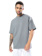 Genz-Classic Men's Grey Oversized Peace Dove Back Graphic Print Cotton T-Shirt