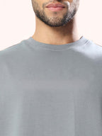Genz-Classic Men's Grey Oversized Peace Dove Back Graphic Print Cotton T-Shirt