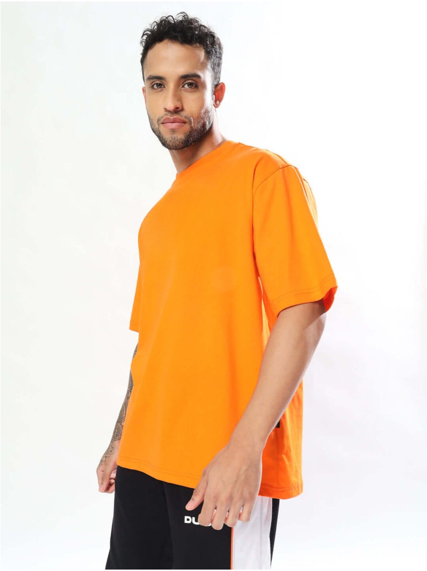 Genz-Classic Men's Orange Oversized Only God Can Judge Me Typography Print Cotton T-Shirt