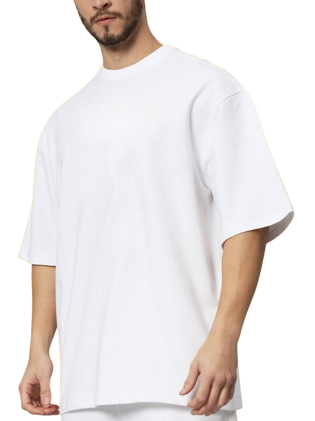 Genz-Classic Men's White Oversized Absent Presence Graphic Print Cotton T-Shirt