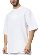 Genz-Classic Men's White Oversized Absent Presence Graphic Print Cotton T-Shirt