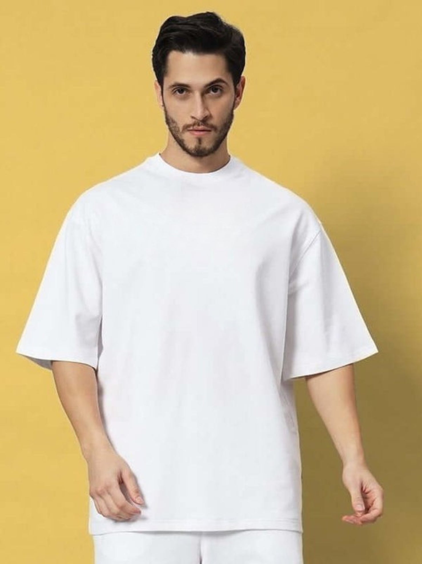 Genz-Classic Men's White Oversized Absent Presence Graphic Print Cotton T-Shirt