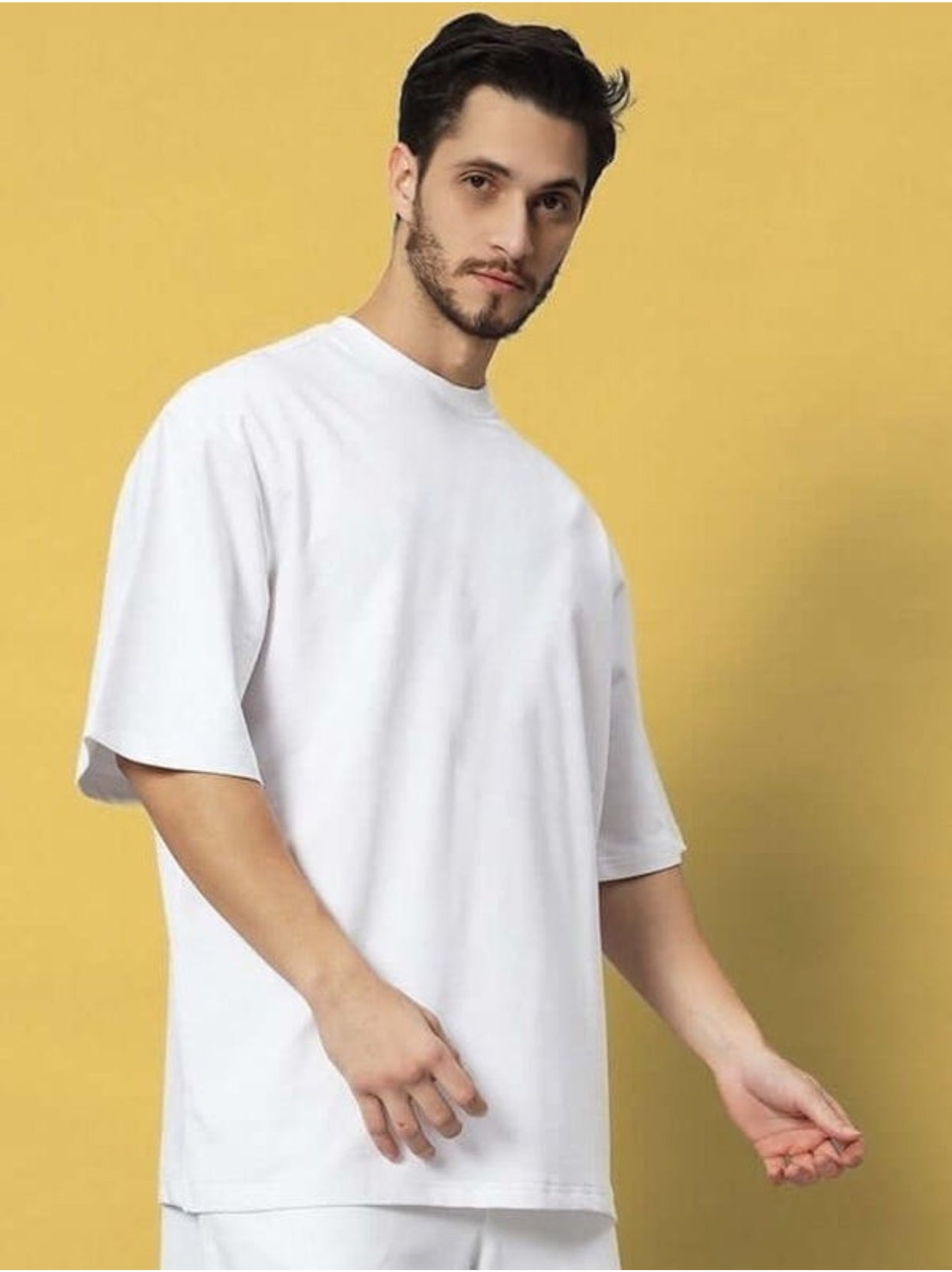 Genz-Classic Men's White Oversized Absent Presence Graphic Print Cotton T-Shirt