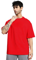 Genz-Classic Men's Red Oversized Sports Car Graphic Print Cotton T-Shirt