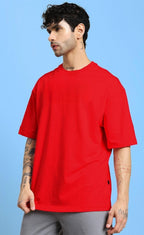 Genz-Classic Men's Red Oversized Sports Car Graphic Print Cotton T-Shirt