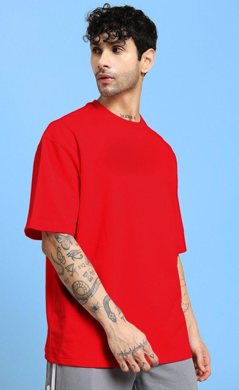 Genz-Classic Men's Red Oversized Sports Car Graphic Print Cotton T-Shirt