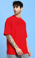 Genz-Classic Men's Red Oversized Sports Car Graphic Print Cotton T-Shirt