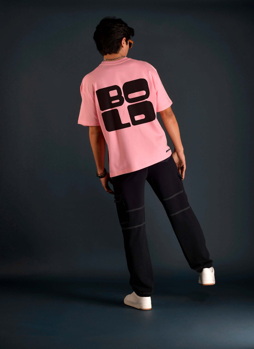 Genz-Classic Men's Pink Oversized Graphic Print Cotton T-Shirt